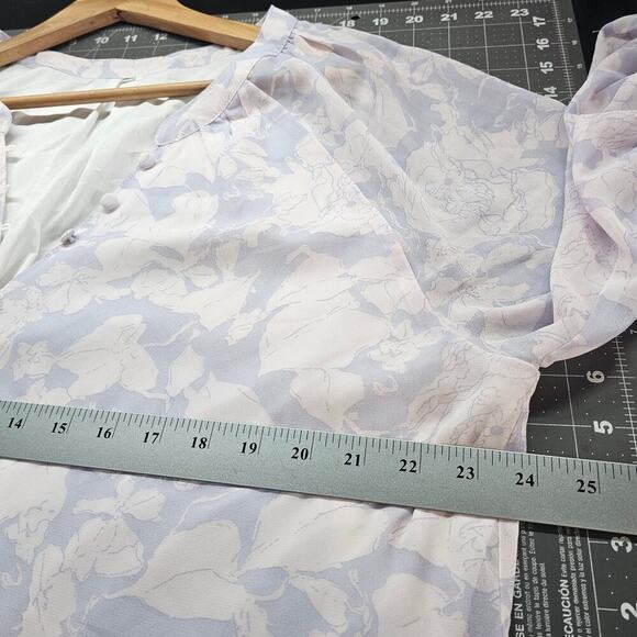 Boho Floral Blouse Women 2X White Button Sheer Balloon Sleeve Peasant Cottage - Picture 9 of 10